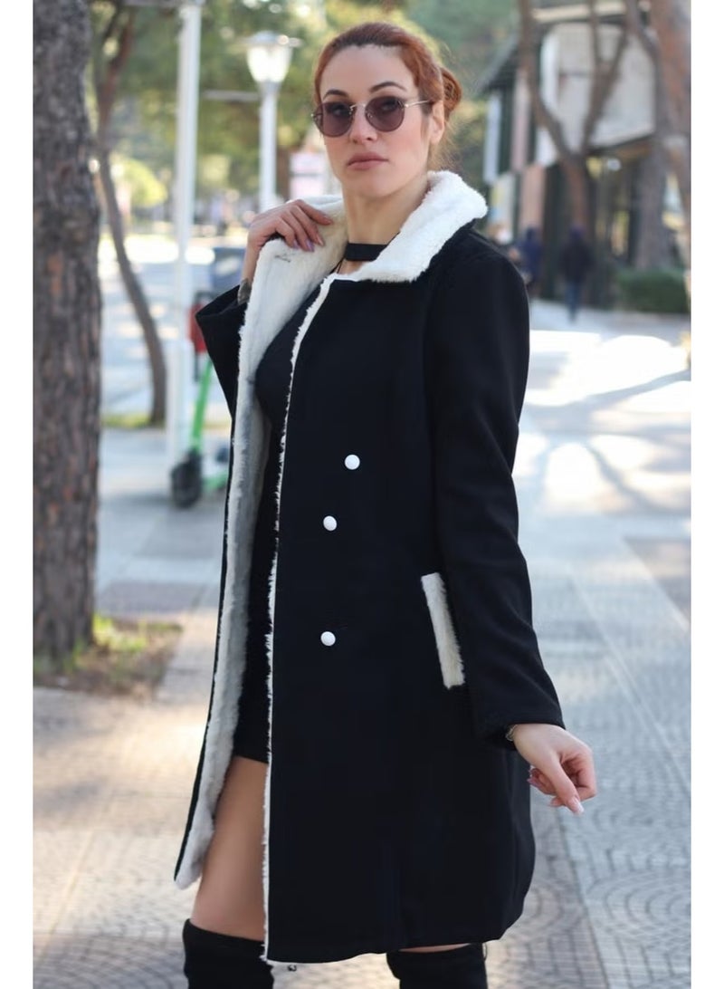 Barbora Winter Casual Cashmere Women's Coat BT306BLACK8 - Image 2